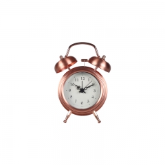 3.5” metal twin bell alarm clock with plated rose gold/nickel finish